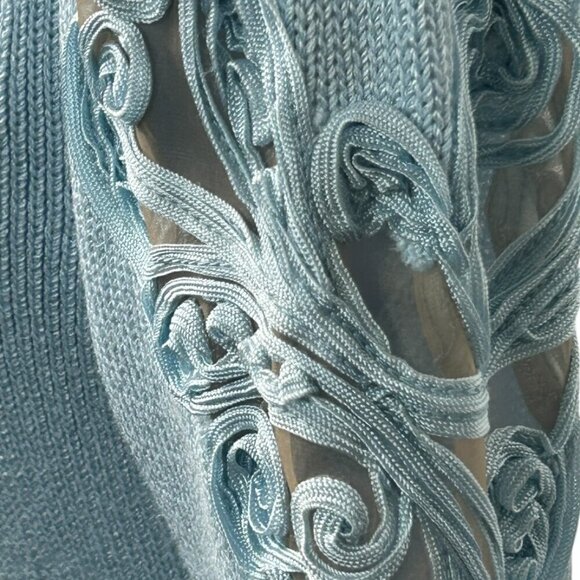 Vintage Don Sayres Wellmore SZ 8 Blue Knit &Silk Embroidered Dress Neiman Marcus - Picture 4 of 11